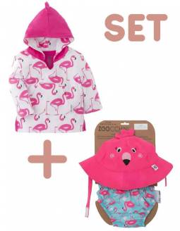 Set Bañador Pañal + Gorro + Albornoz UPF 50 ZOOCCHINI - Flamenco