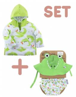 Set Bañador Pañal + Gorro + Albornoz UPF 50 ZOOCCHINI - Cocodrilo