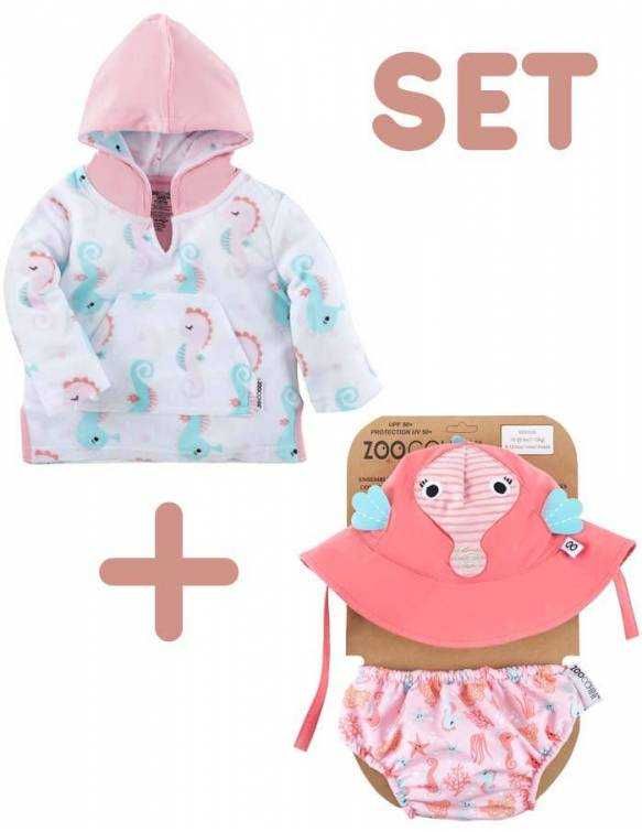 Set Bañador Pañal + Gorro + Albornoz UPF 50 ZOOCCHINI - Caballito De Mar