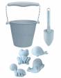 Set Playa Cubo Silicona Ecológica + Pala + 4 Moldes SCRUNCH - Blue