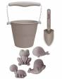 Set Playa Cubo Silicona Ecológica + Pala + 4 Moldes SCRUNCH - Grey