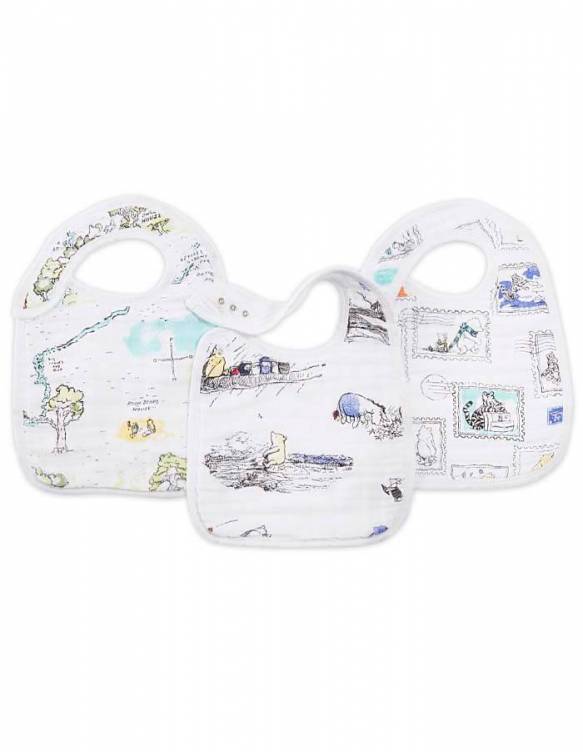 Baberos De Muselina De Algodón 3 PACK Con Broches DISNEY - Winnie The Pooh