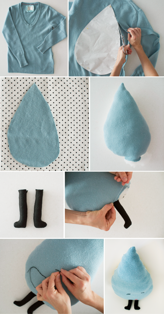 raindrop pillow2 1 - Almohada "Gota de Agua", aprende hacerla reciclando un jersey antiguo