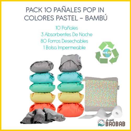 Pack 10 Pañales Pop In Colores Pastel Bambú