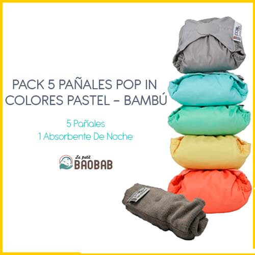 Pack 5 Pañales Pop In Colores Pastel Bambú